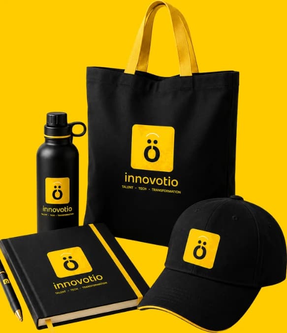 Innovotio-branded tote bag, bottle, notebook and cap